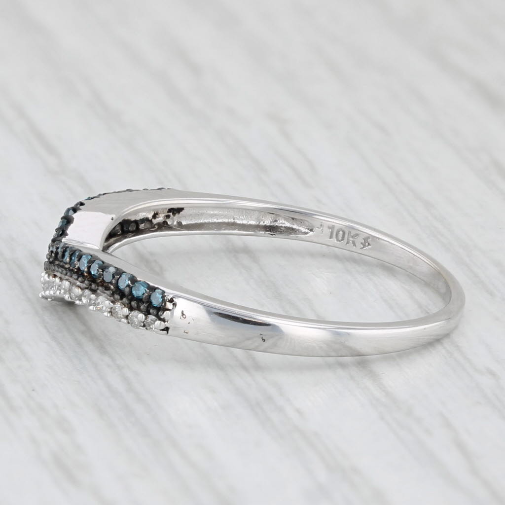 0.17ctw Blue White Diamond Contoured Ring 10k White Gold Wedding Anniversary