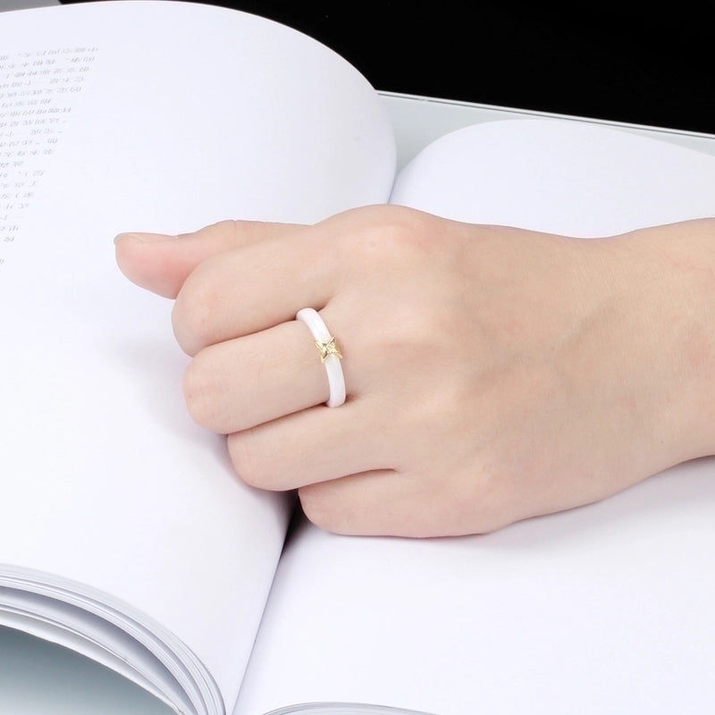 Geometric Titanium Steel Artificial Gemstones Stainless Steel Rings