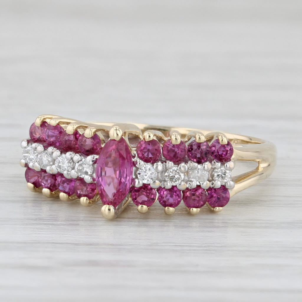 0.64ctw Marquise Ruby Diamond Ring 14k Yellow Gold Size 6.5 Tiered Band
