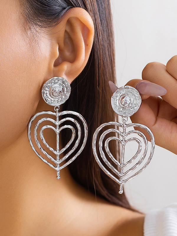 Normcore Geometric Heart Shape Hollow Solid Color Drop Earrings