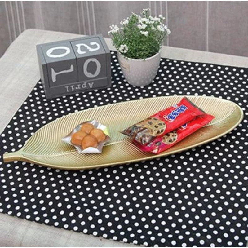 Leaf Shape Wooden Golden Tray - Fruit Bowl Wooden Storage Tray