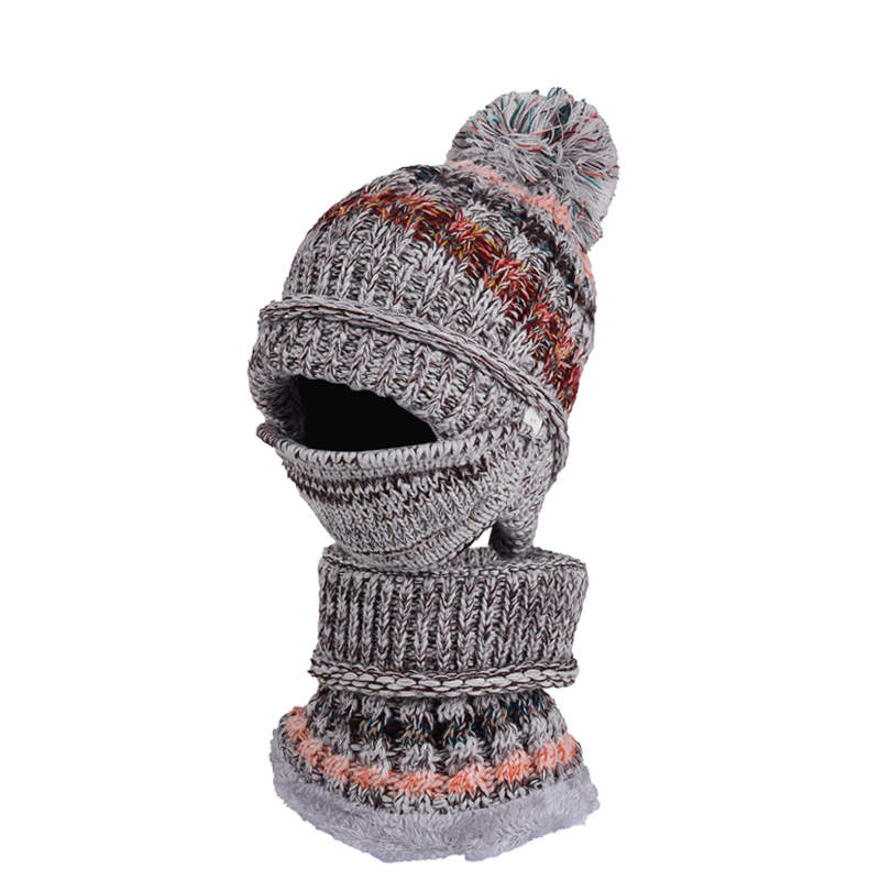 Three-Piece Fleece And Color-Block Knitted Hat. Scarf And Mask