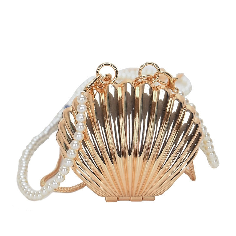 Mini Red Bag Women's Trendy Niche Design Shell Bag Popular Pearl Chain Shoulder Crossbody Bag