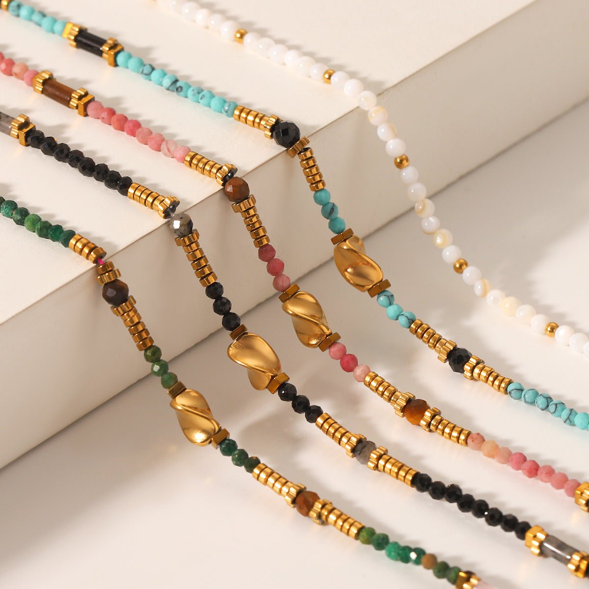 Dopamine Colored Beaded Necklace For Women Niche Design Natural Stone Clavicle Chain Stainless Steel Pendant Necklace