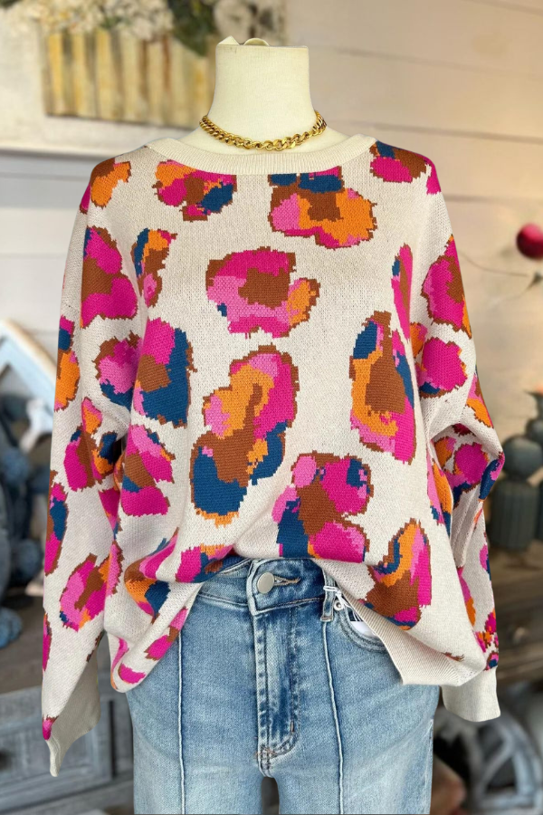 Mixed Color Leopard Print Sweater