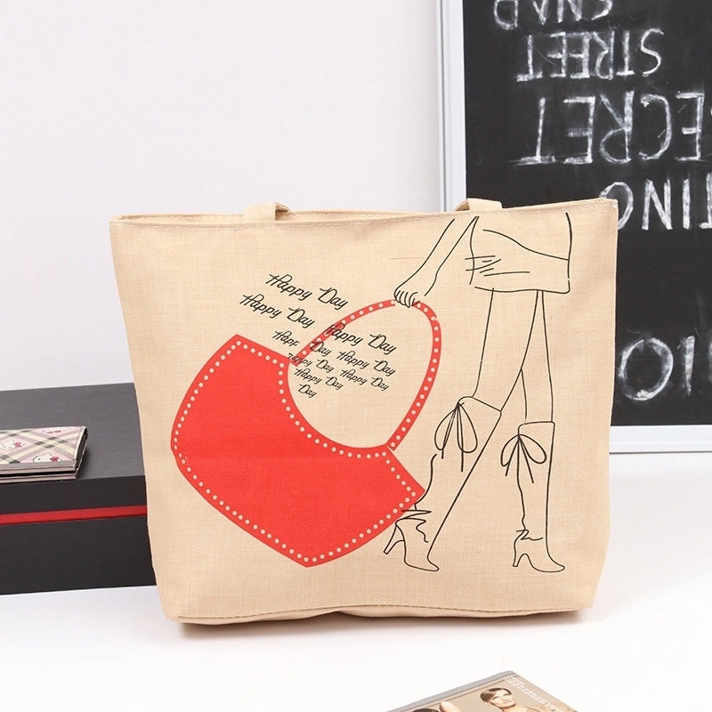 Women's Large All Seasons Nylon Animal Letter Preppy Style Classic Style Zipper Canvas Bag