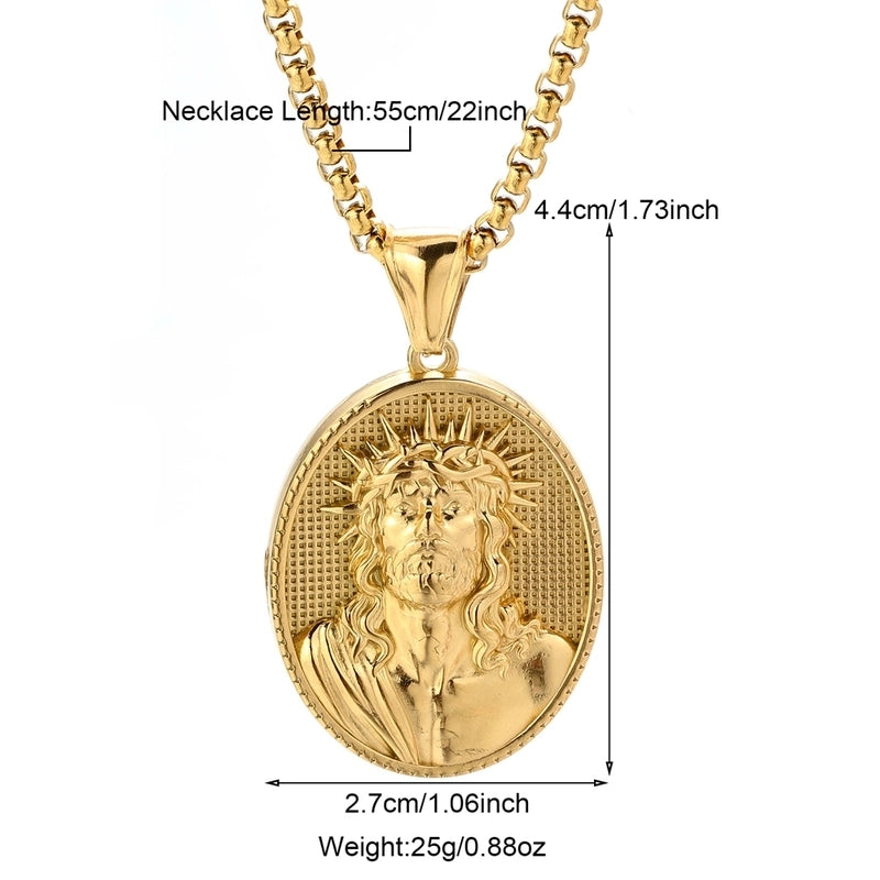 Modern Style Classic Style Portrait Cross Solid Color 304 Stainless Steel 18K Gold Plated Round Pendant Necklace