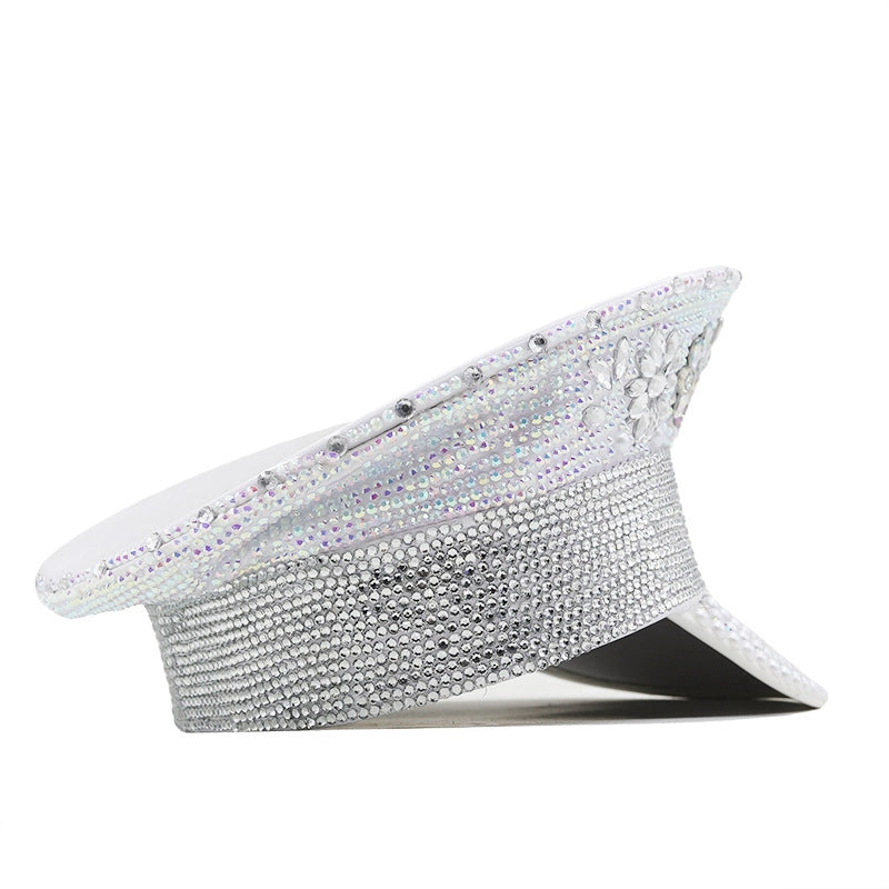 Women's Fashion Letter Rhinestone Curved Eaves Military Hat