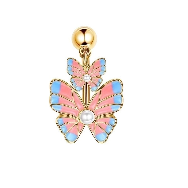 15 Pieces Minimalist Heart Shape Pineapple Butterfly Plating Inlay Stainless Steel Zircon Navel Stud