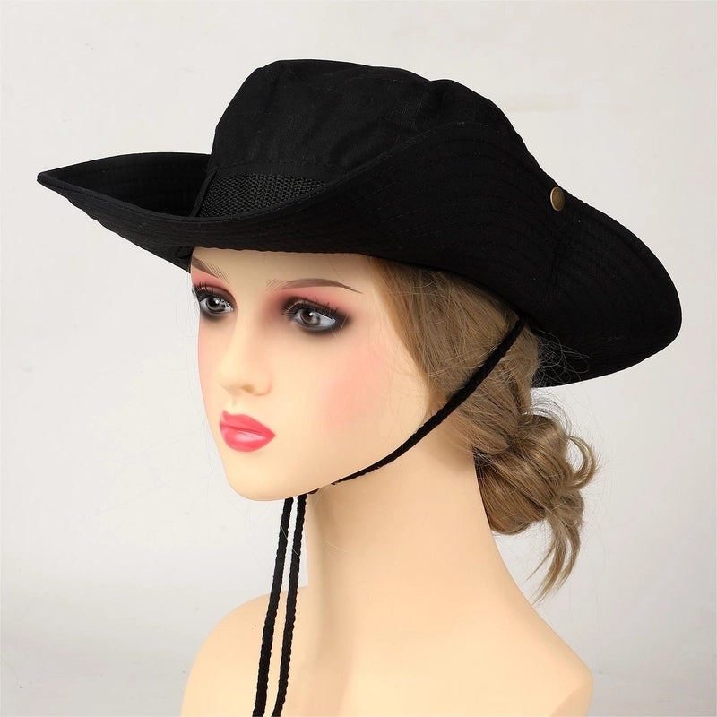 Women's Sports Solid Color Elastic Drawstring Design Button Wide Eaves Bucket Hat