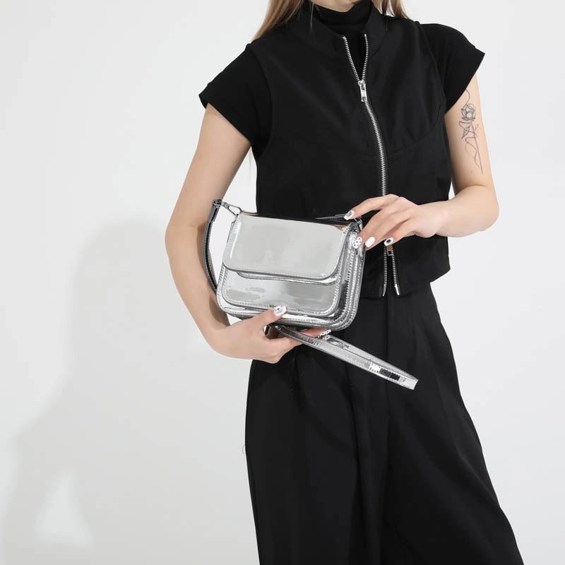 Texturized Small Bag Summer Women's Bag -style Simple Shoulder Bag Patent Leather Ginny Face Crossbody Bag