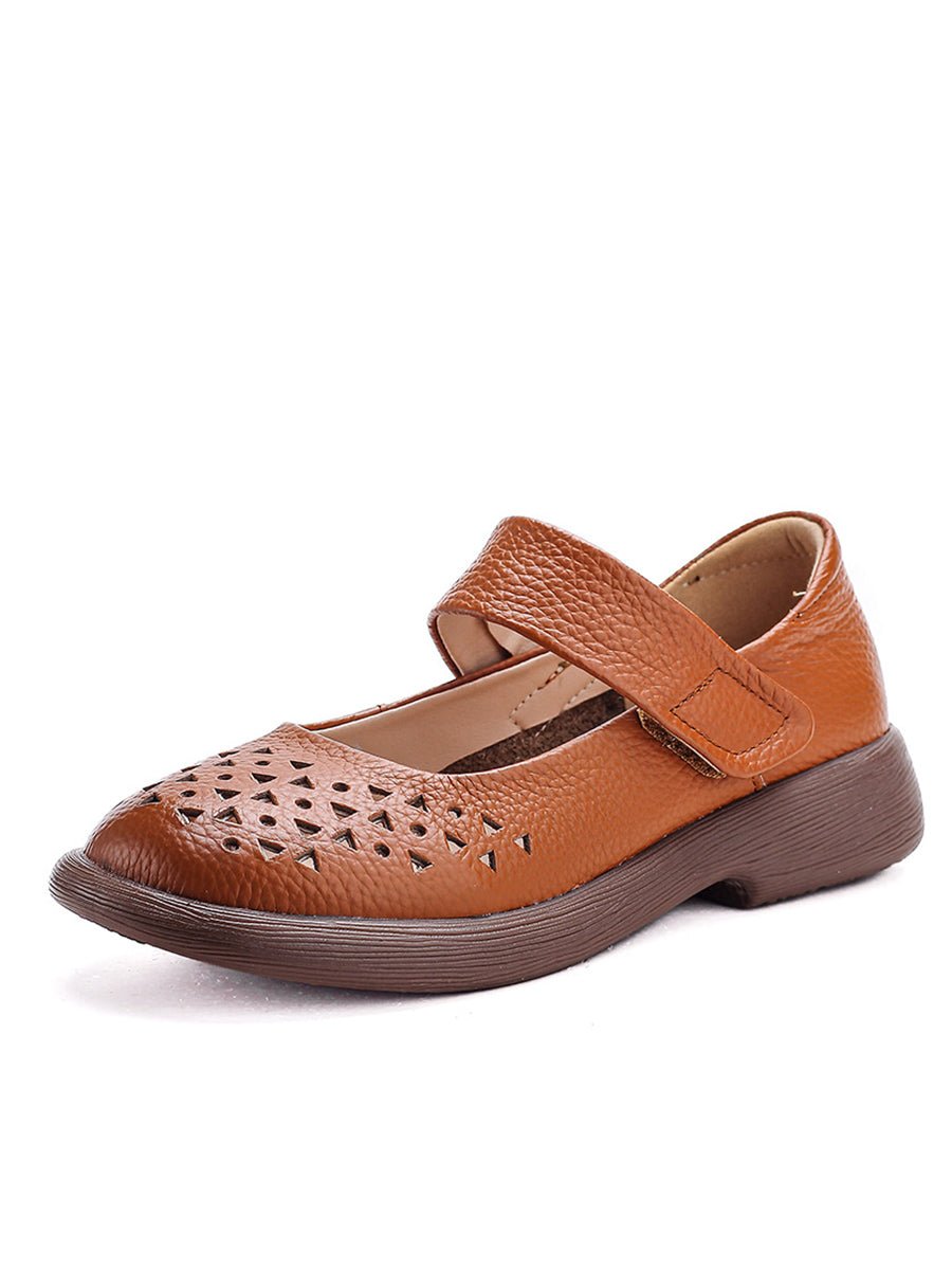 Women Vintage Summer Leather Hollow Out Platfrom Shoes