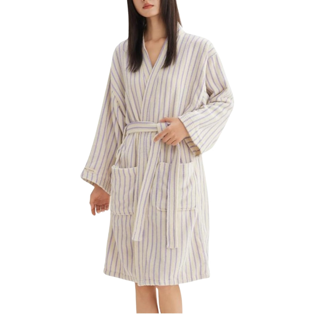 Comfortable Striped Cotton Bathrobe