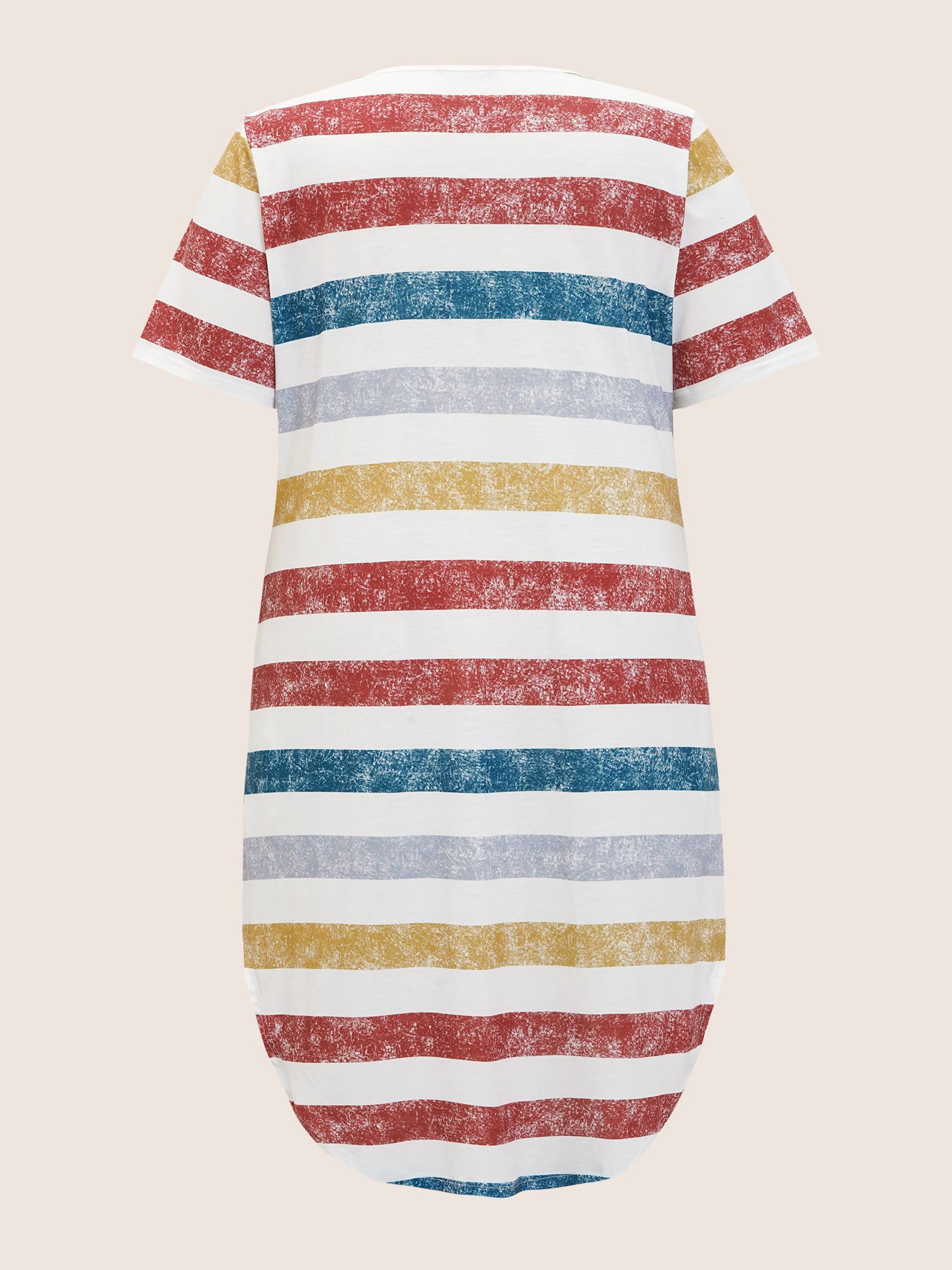 Striped Contrast Arc Hem V Neck Pocket Dress