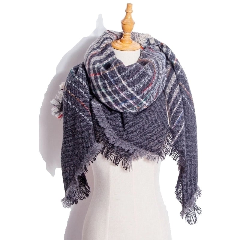 Hot New Autumn And Winter Square Scarf Split Women's Shawl Bristle Triangular Binder Plaid Scarf