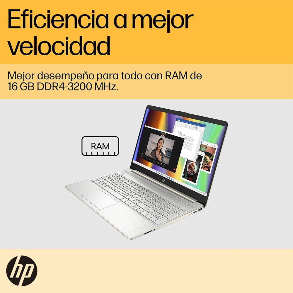 HP Laptop 15-ef2500la. AMD Ryzen 7. 16 GB. 512 GB SSD. 15.6. HD. Microsoft 365 Personal 12 Meses + Curso Multilenguajes. Windows 11 Home. Teclado en Espa?ol. Garantía México. Oro Pálido (Reacondicionado)