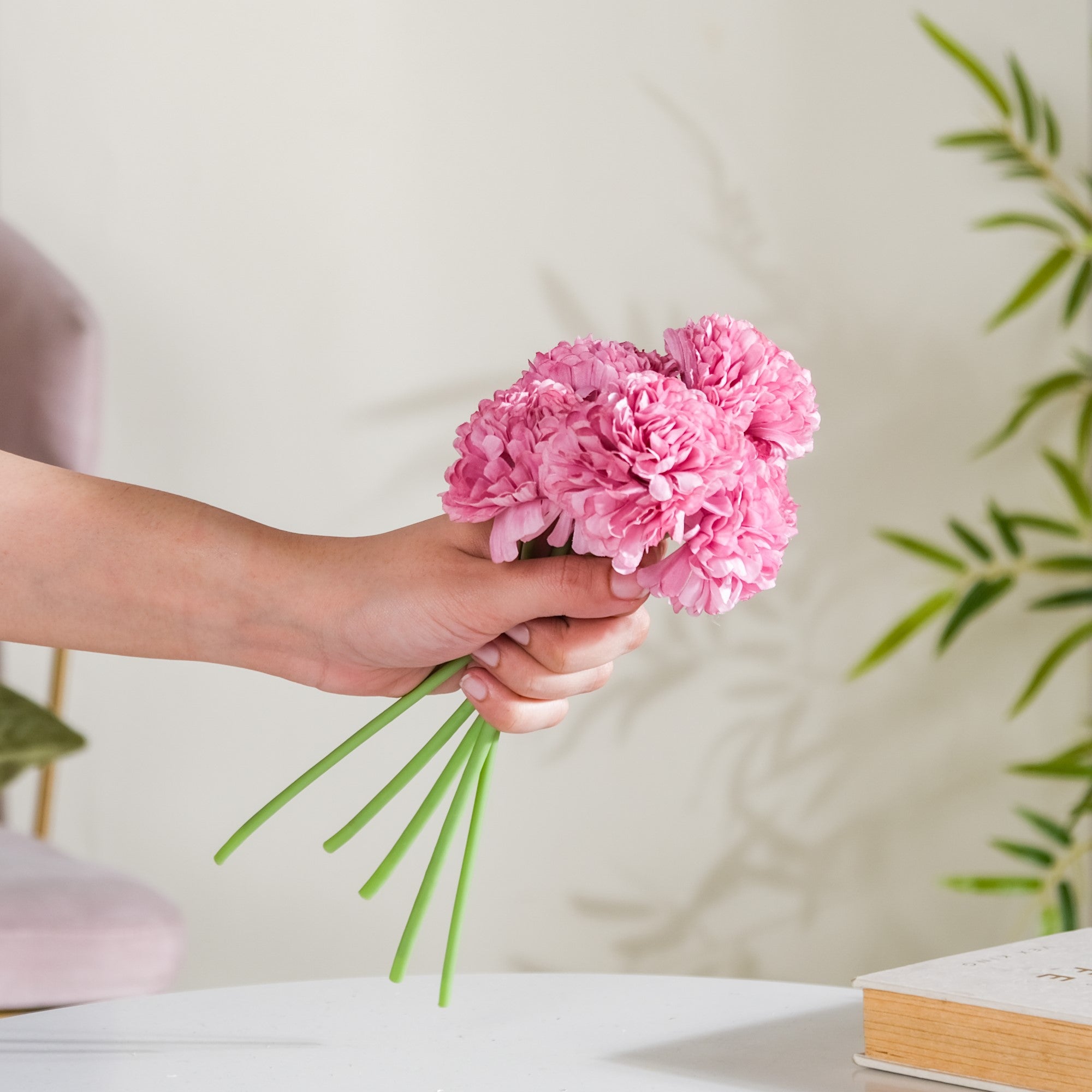 Chrysanthemum Flower Bunch Dark Pink Set Of 5