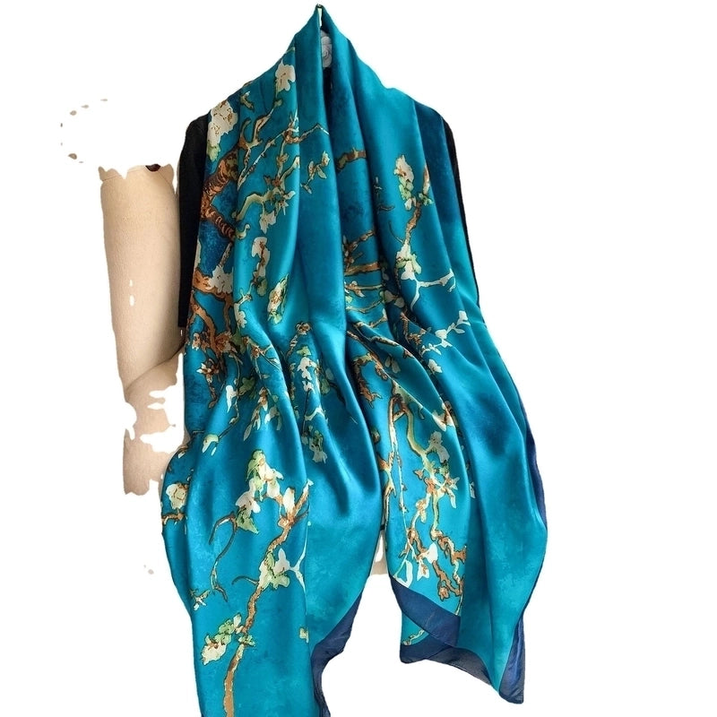Women's Elegant Flower Satin Silk Scarves