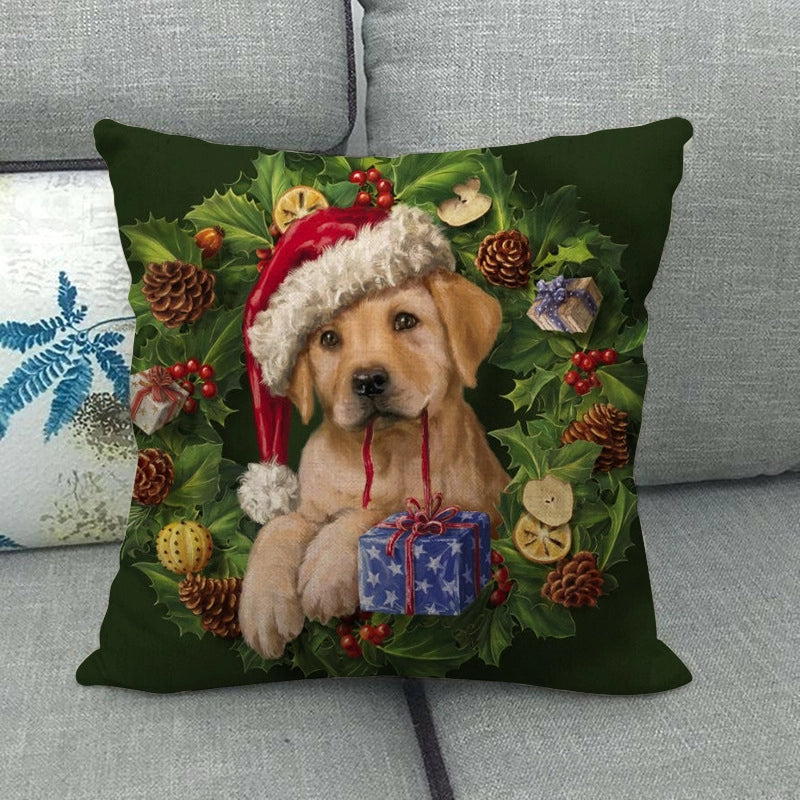 Christmas Modern Style Classic Style Christmas Tree Santa Claus Dog Linen Pillow Cases Couch & Sofa Decor