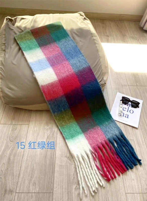New Plaid Autumn And Winter White Scarf Women's  Atmosphere Warm Soft Tassel Shawl Scarf