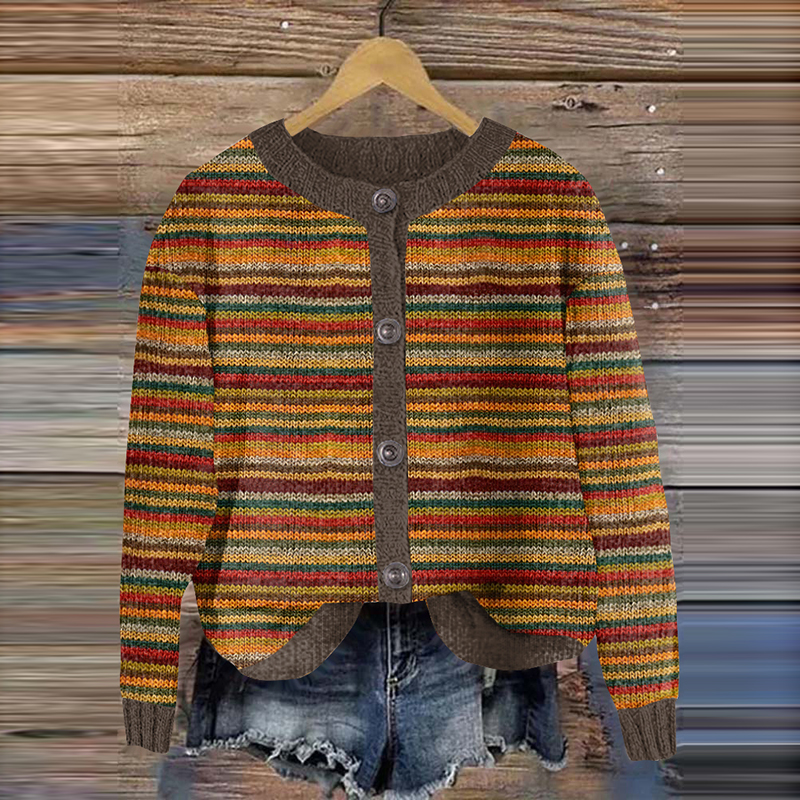 Vintage Fairman Island Knit Stripe Jacquard Cardigan