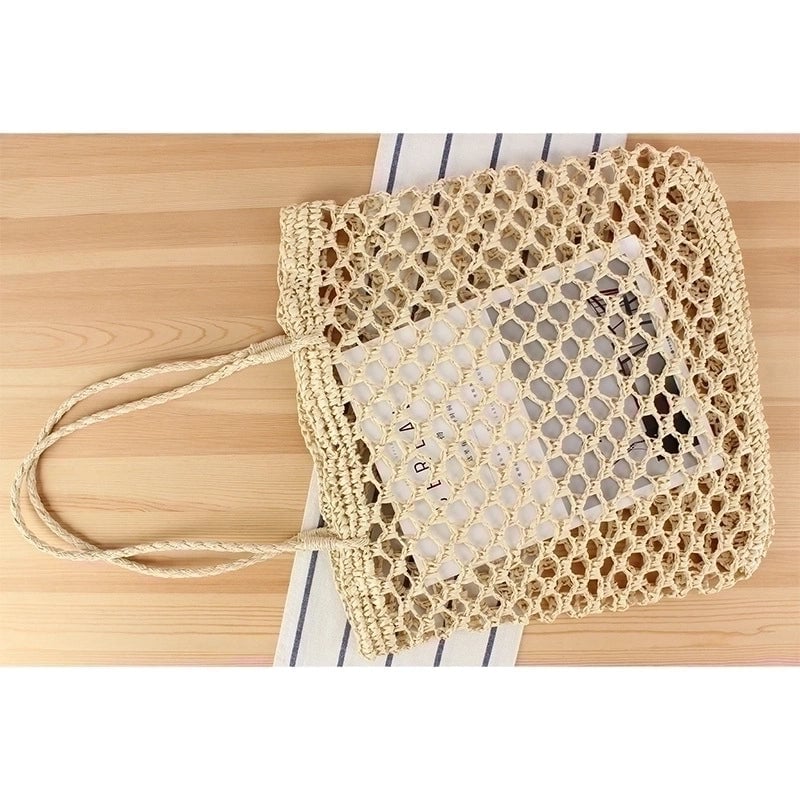 Women's Large Paper String Solid Color Business Zipper Straw Bag