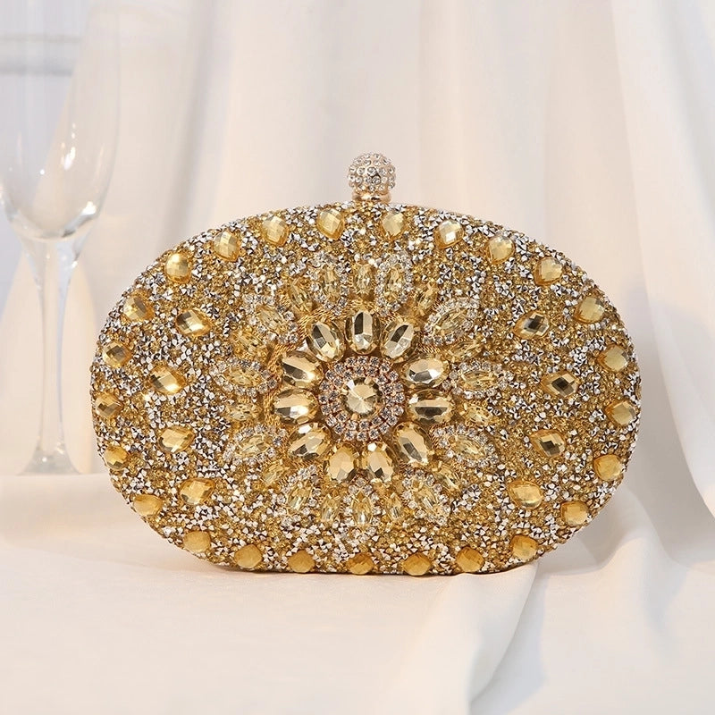 Silver Black Rose Red Pu Leather Floral Oval Evening Bags