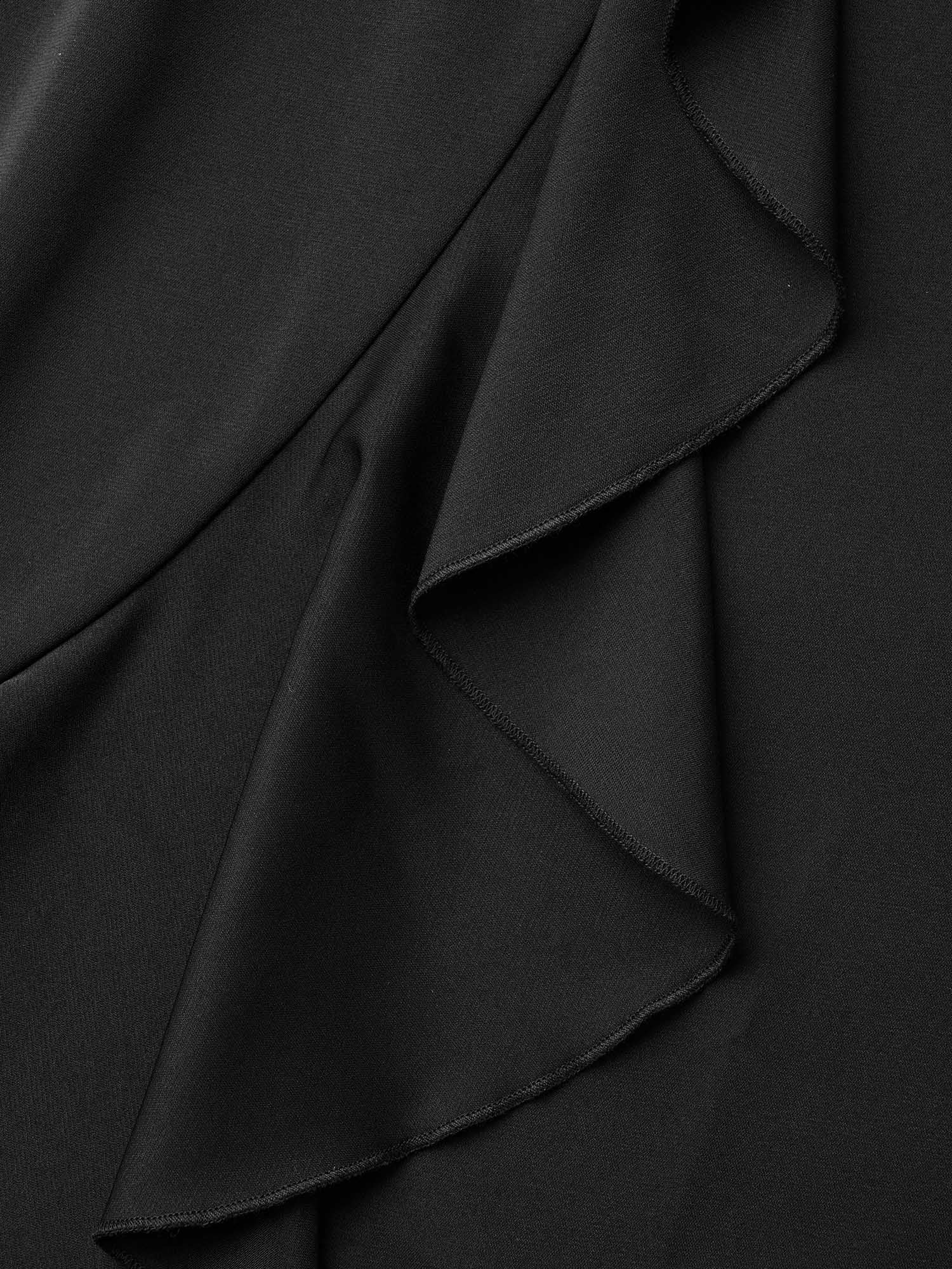 Plain Overlap Collar Ruffle Trim Dress