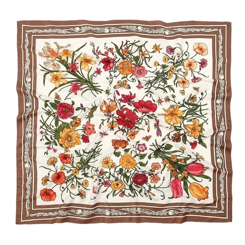 Women's Elegant Flower Polyester Printing Silk Scarf