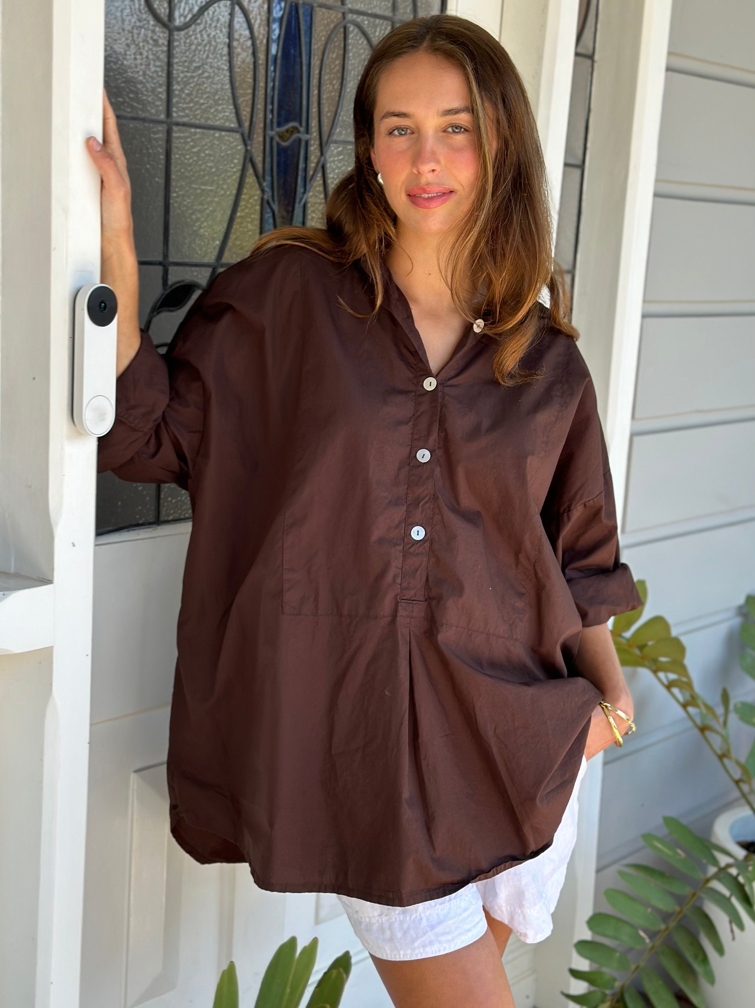 megan shirt - chocolate cotton