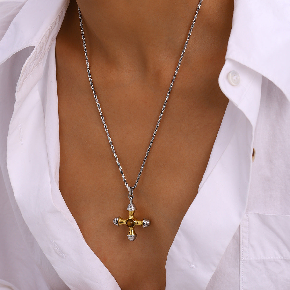 Stainless Steel Color Matching Cross Necklace Niche Clavicle Chain Titanium Steel Necklace