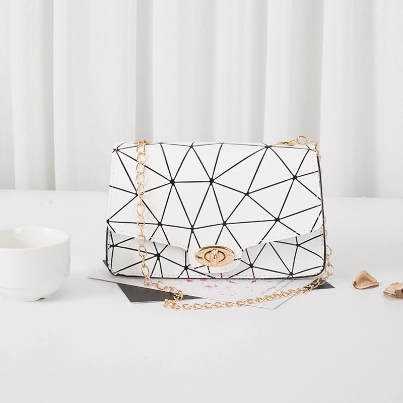 Women's Small Pu Leather Argyle Fashion Metal Button Square Lock Clasp Crossbody Bag