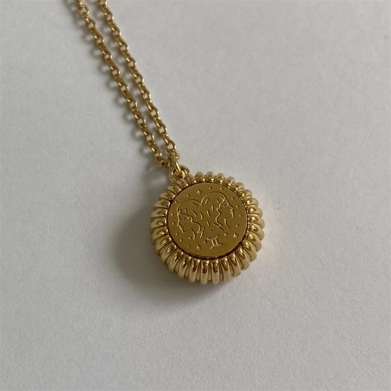 201 Stainless Steel 304 Stainless Steel Gold Plated Retro Plating Constellation Pendant Necklace