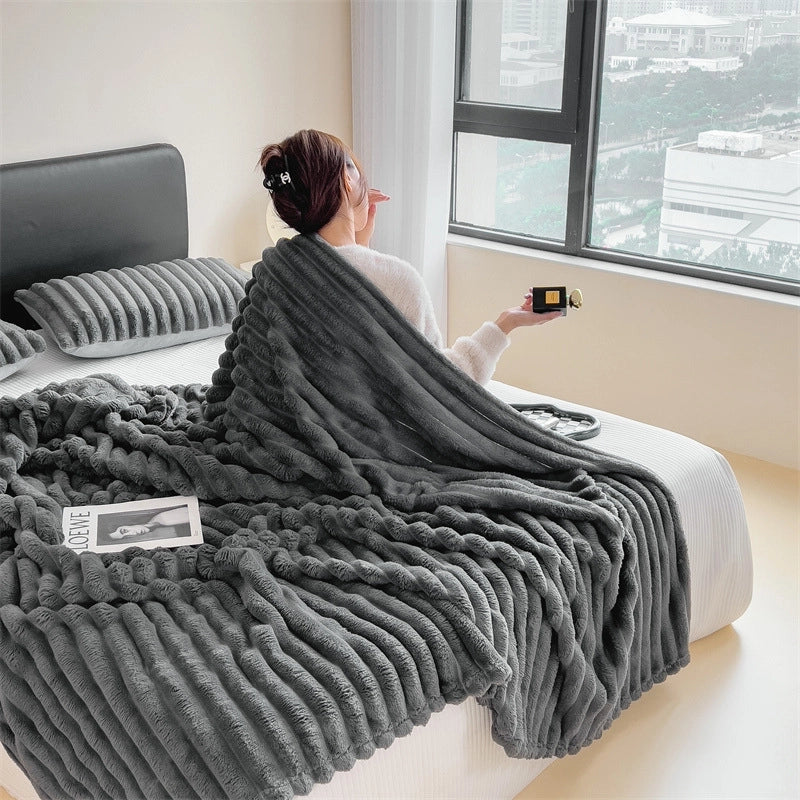 Short Velvet Rabbit Fur Blanket Thickened Light Luxury Blanket Office Nap Blanket Sofa Blanket Coral Velvet Flannel Bed