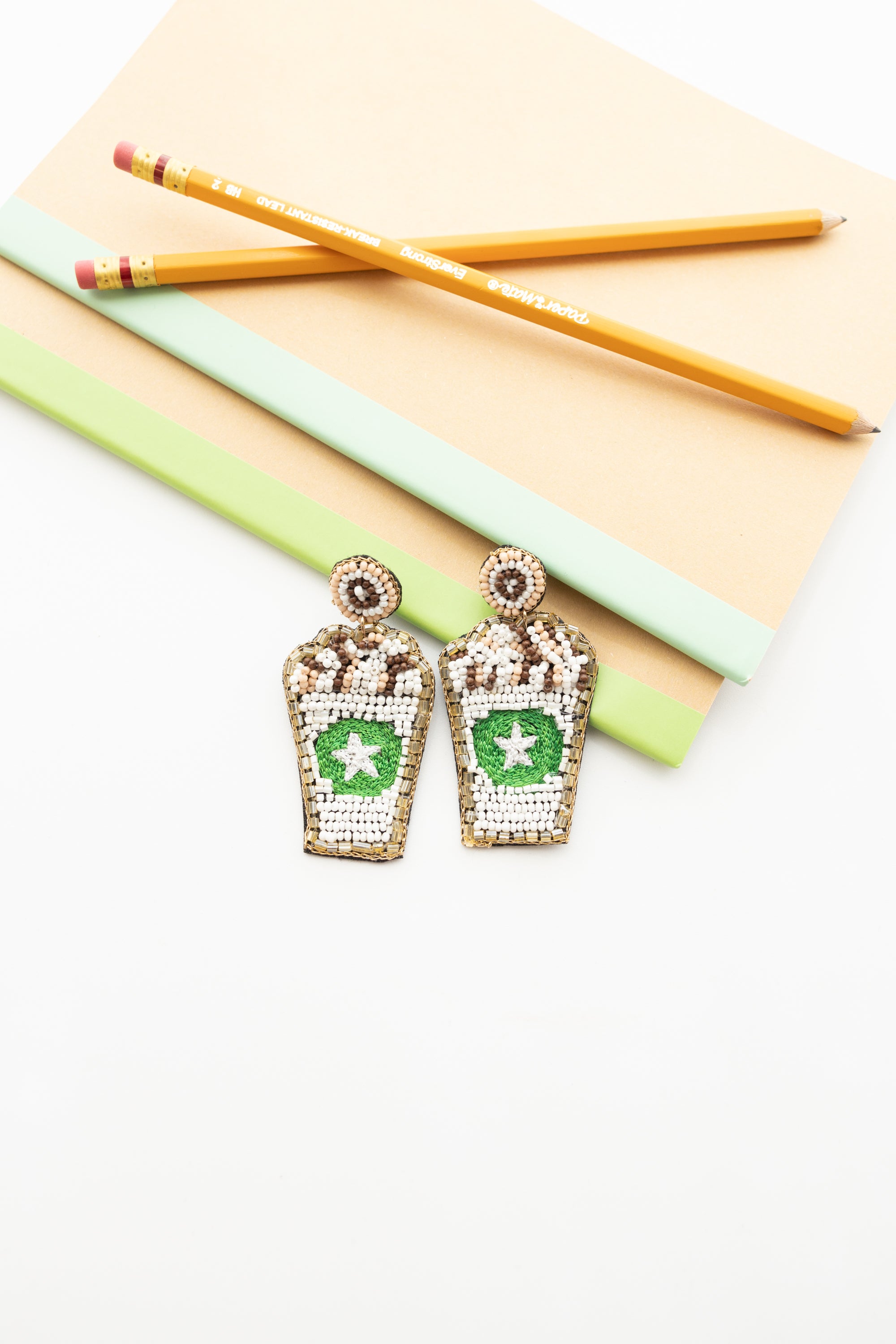 Coffee In My Cup Earrings. White
