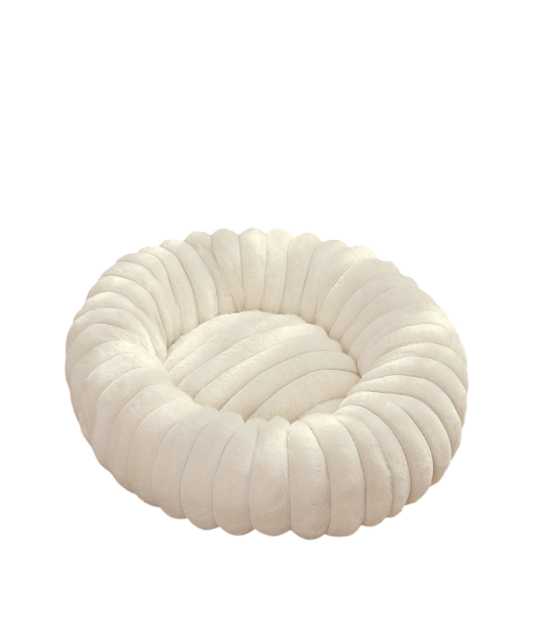 Plush Ribbed Round Pet Bed - White