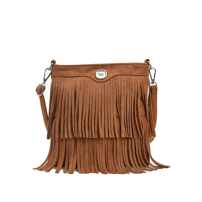 Women's Deerskin Velvet Solid Color Classic Style Tassel Square Zipper Crossbody Bag