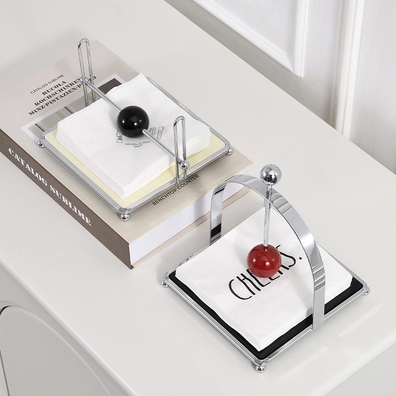 Light Luxury Square Tissue Holder With Ball Cream Style Hotel Restaurant Pressure Paper Holder Vertical Retro Tissue Holder
