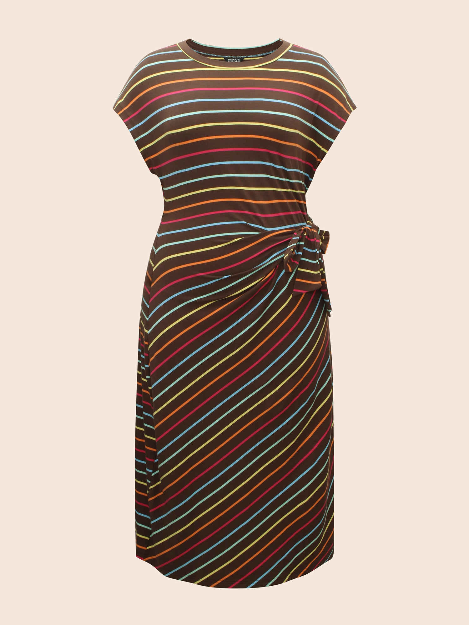 Colored Striped Tie Knot Cap Sleeve Dress