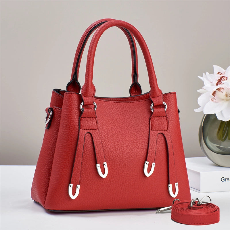 Women's Pu Leather Solid Color Basic Sewing Thread Bucket Zipper Handbag