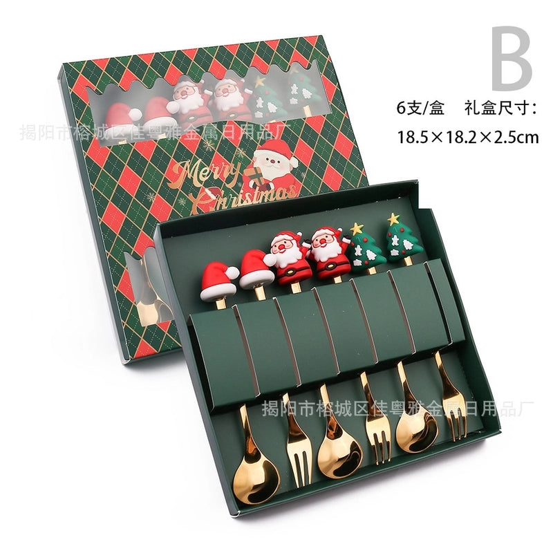 Christmas Christmas Santa Claus Stainless Steel Spoon Fruit Fork 1 Set