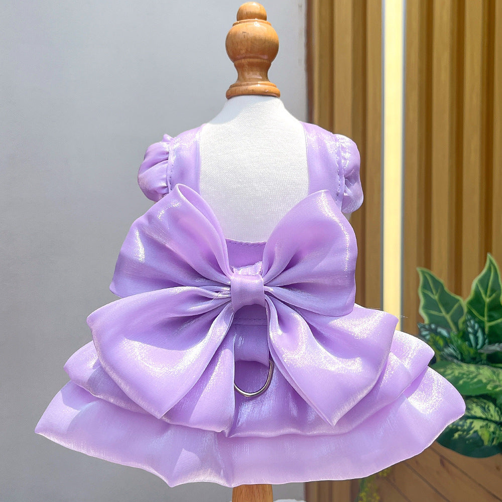 Solid Color Bow Layered Dog Harness Dress