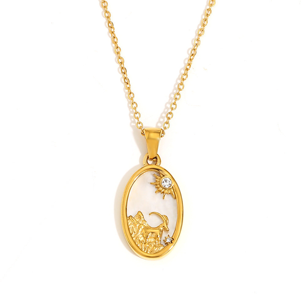 Niche Retro Pendant Stainless Steel 18K Gold Plated Red Agate Love Flower Manta Ray Necklace Female