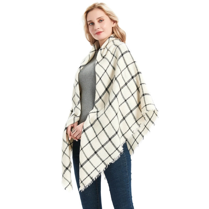 Autumn And Winter New Scarf Cashmere Acrylic Black Beige Plaid Square Scarf Women's Shawl