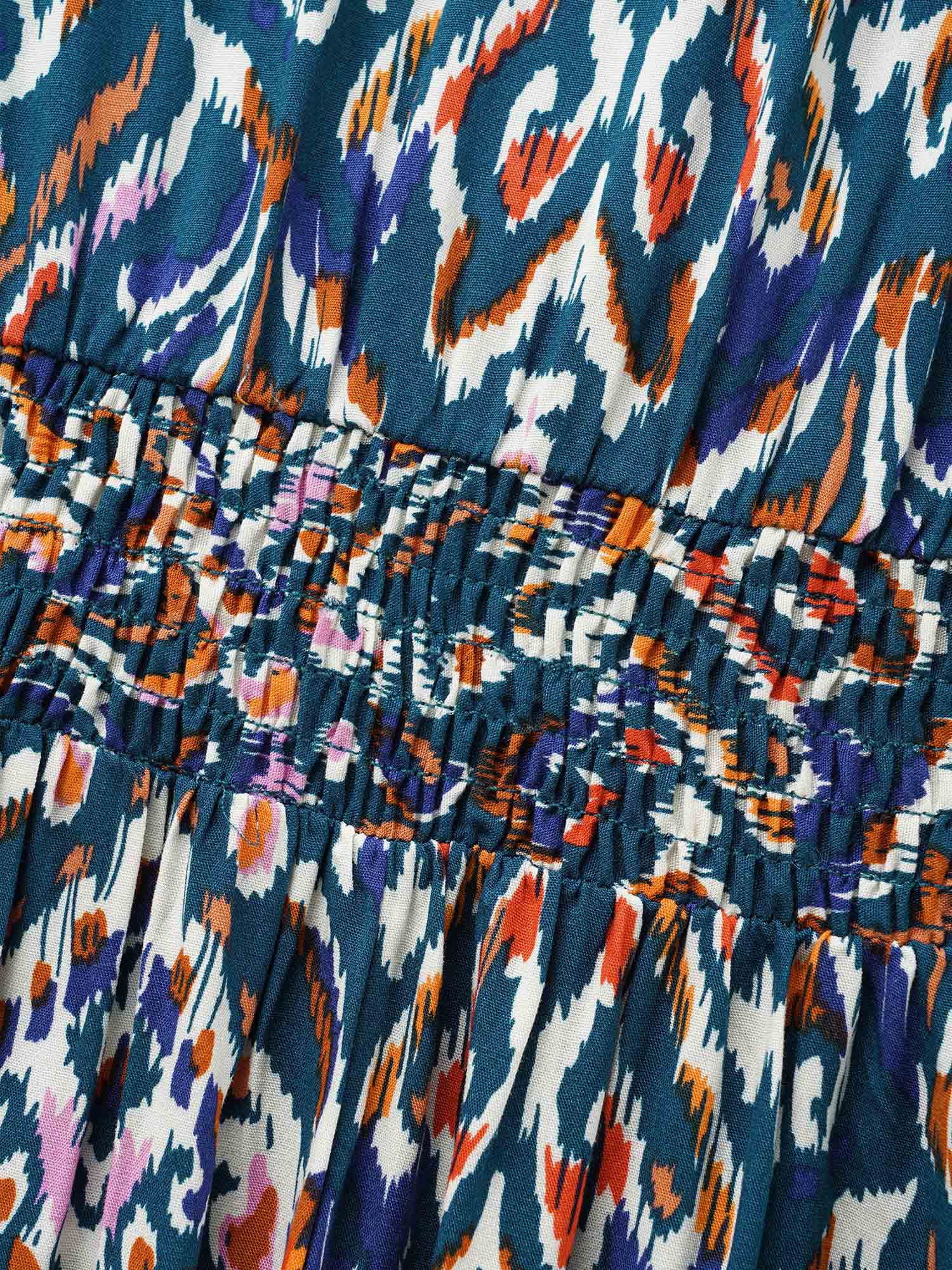 Bandana Print V Neck Shirred Gathered Dress