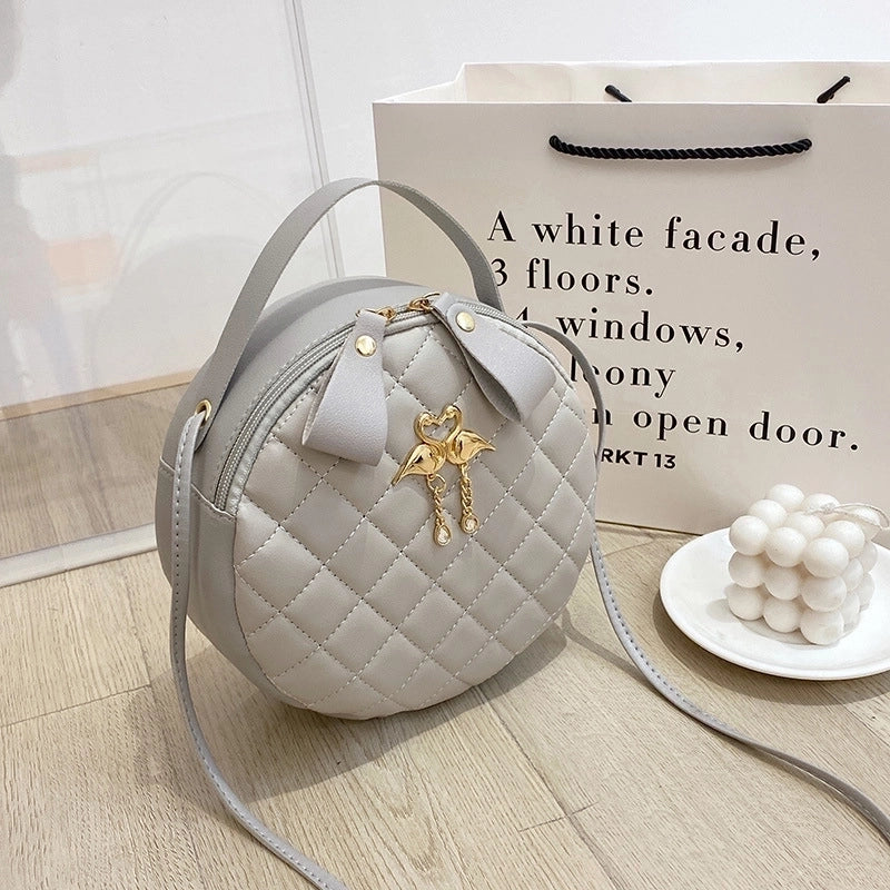 Round Bag Handbag Women's Diamond Pattern Bag Embroidered Small Bag