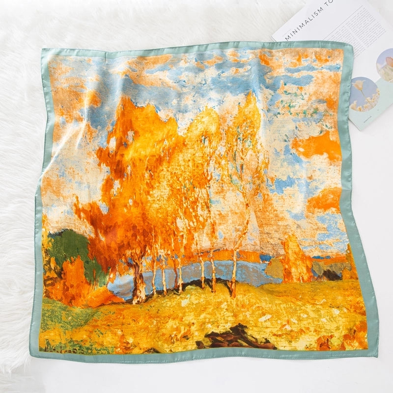 Women's Lady Modern Style Classic Style Printing Square Satin Silk Scarf