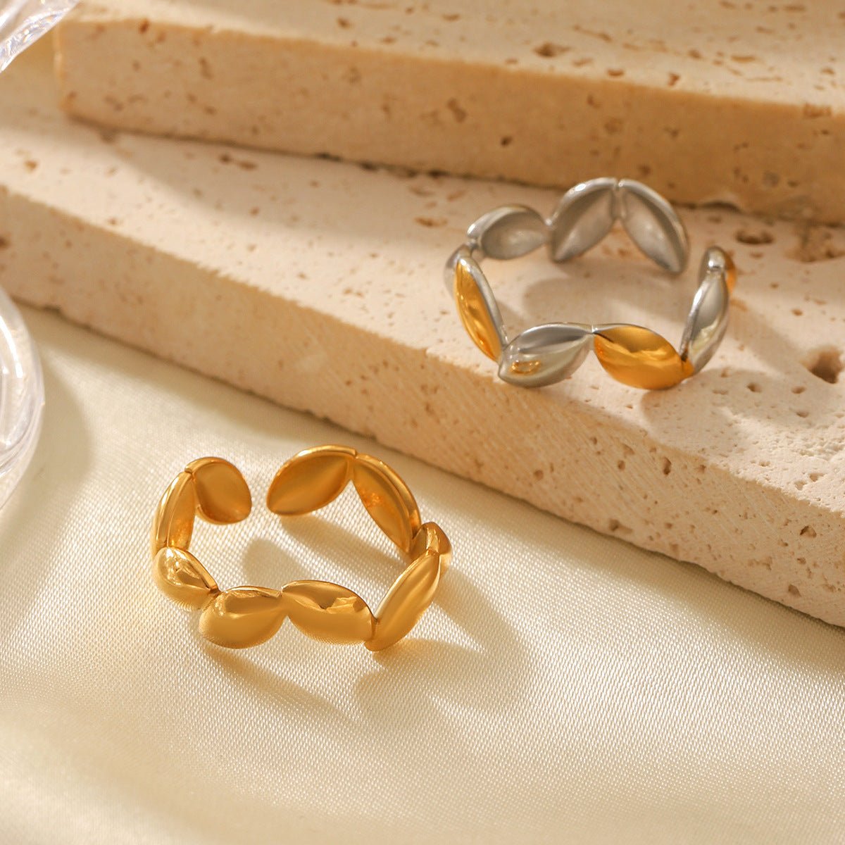 Stainless Steel Gold Beans Irregular Opening Ring Niche Design Ring Female Titanium Steel Hand Jewelry