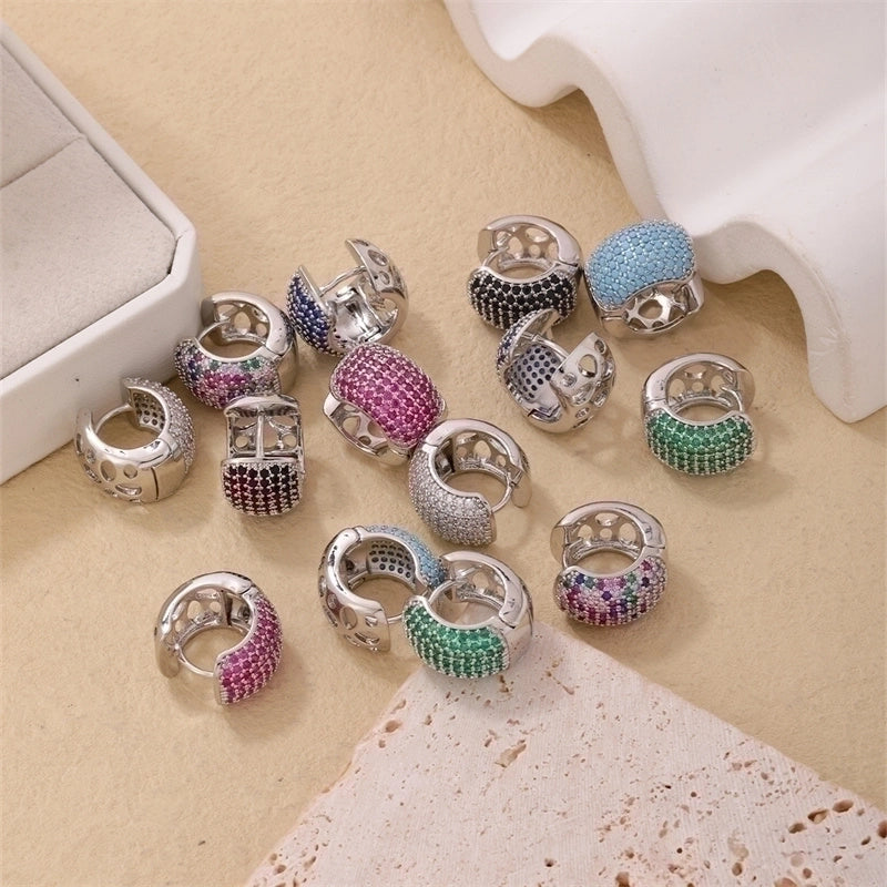 1 Piece Casual Minimalist Geometric Copper Zircon Gold Plated Silver Plated Huggie Earrings
