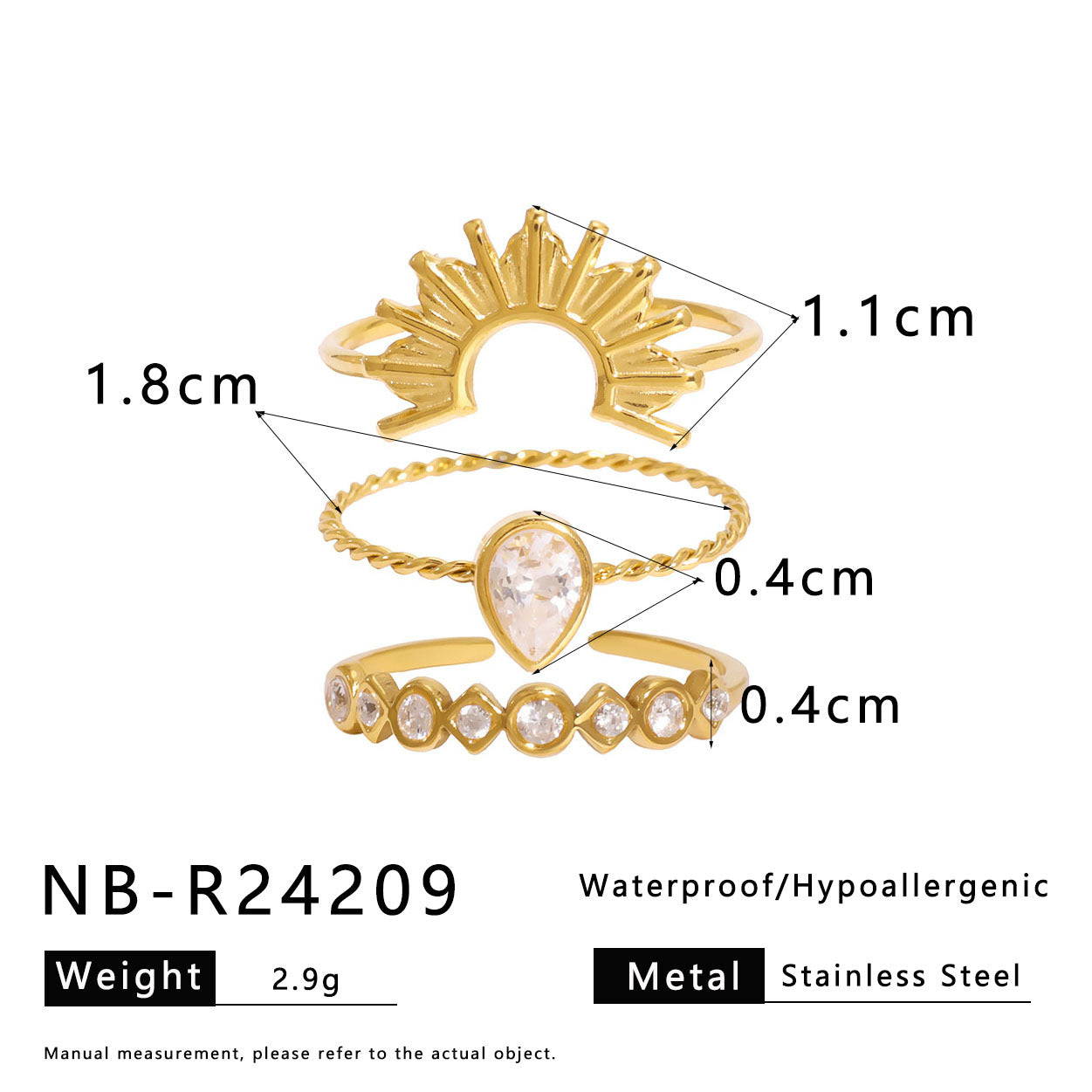 Zircon Love Four-Leaf Flower Stainless Steel Ring Female Design Niche Versatile Ring